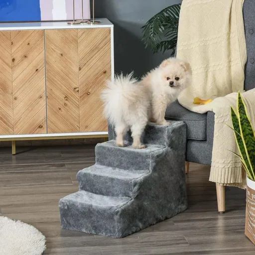 Haustiertreppe mit abnehmbarem Bezug grau