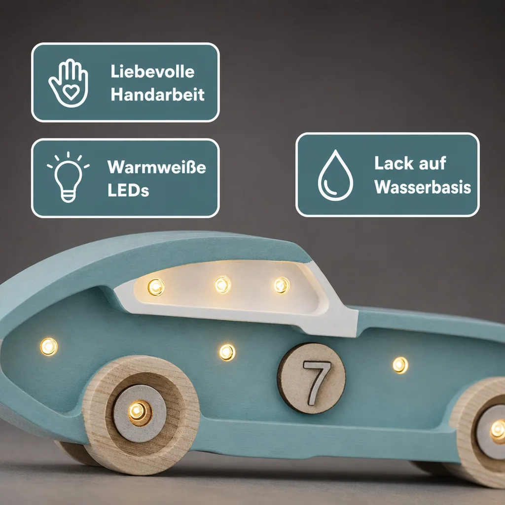 little lights Led Deko Kinderlampe Mini Rennwagen blau