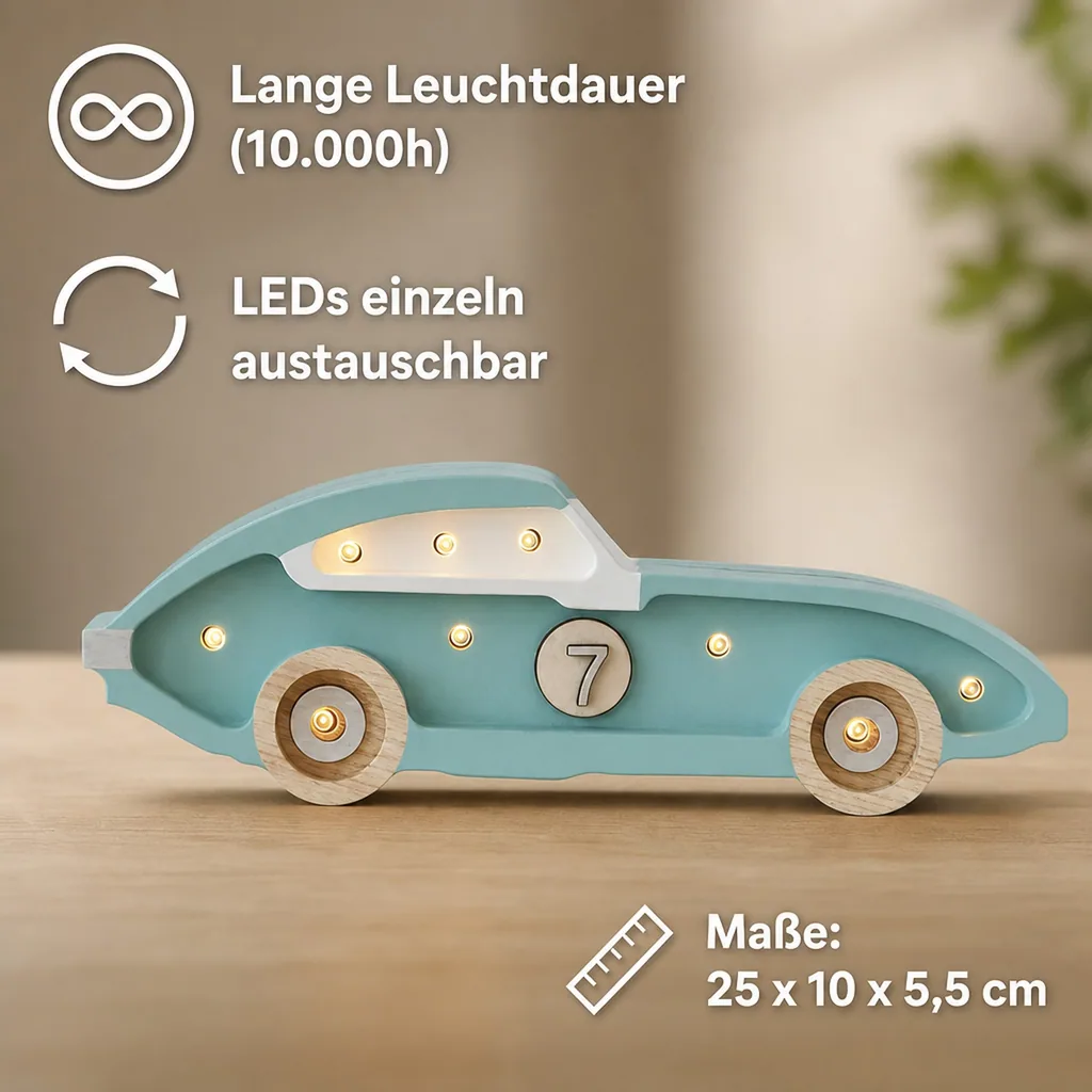 little lights Led Deko Kinderlampe Mini Rennwagen blau