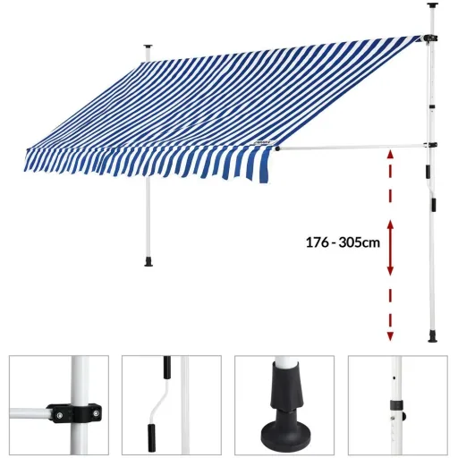 Klemmmarkise blau/weiß 350cm