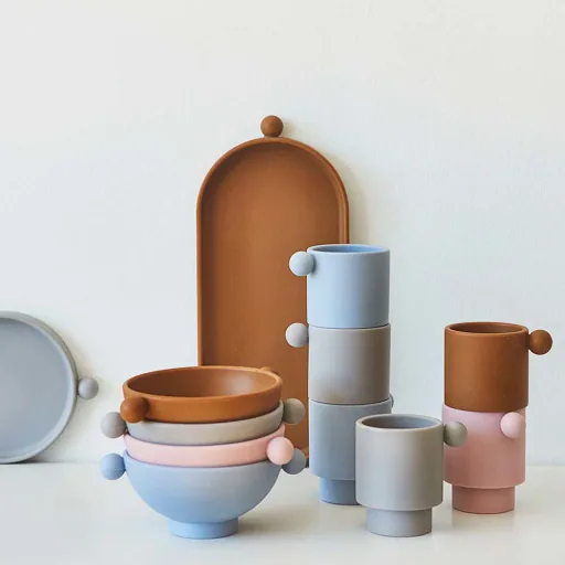 OyOy Kinder Becher-Set Tiny Inka Silikon hellblau grau
