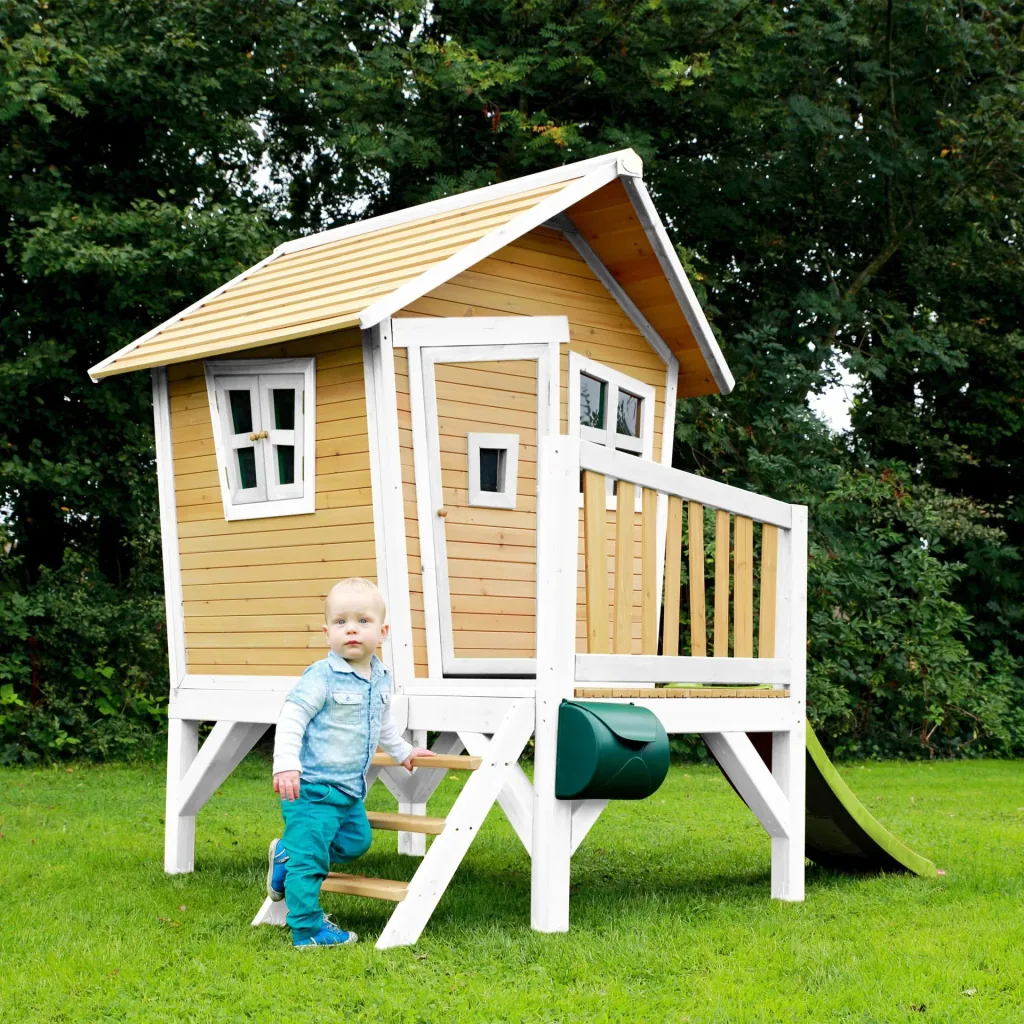Robin Spielhaus Braun/Weiß - Lindgrüne Rutsche