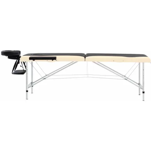 Klappbarer Massagetisch 2 Zonen Aluminium schwarz und beige
