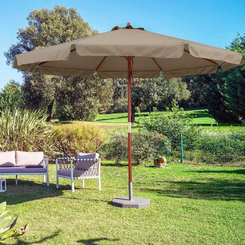 Sonnenschirm Taupe Holz 330cm UV-Schutz 50+