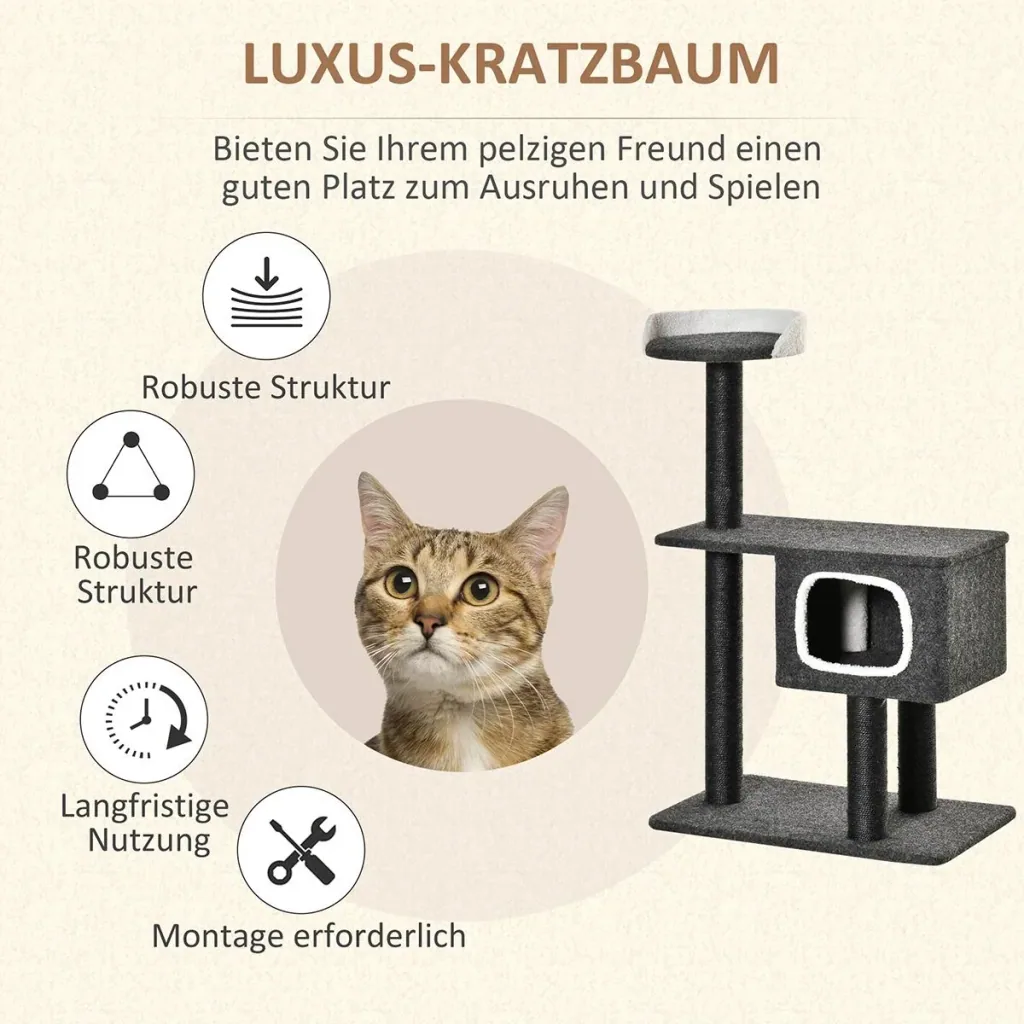 Kratzbaum aus Filz Katzenbaum für Katzen Kletterbaum mit Katzenhöhle Sisalstämmen großer Plattform Spielbälle 112 cm Höh