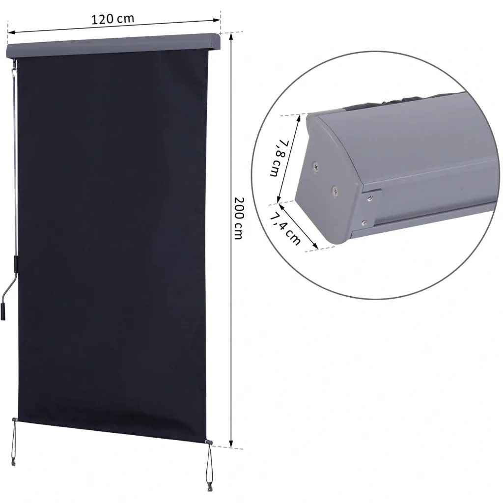 Seitenmarkise Windschutz Sichtschutz mit Handkurbel Polyester + Aluminium Grau 120 x 200 cm