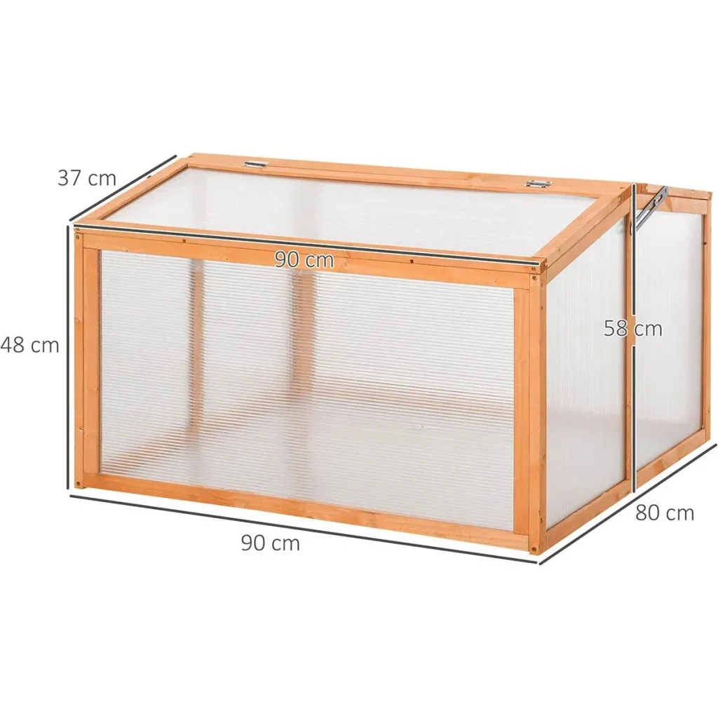 Frühbeet Treibhaus Gewächshaus Frühbeetkasten Pflanzenbeet mit Abdeckung aus Holz und Polycarbonat wetterfest Orange 90