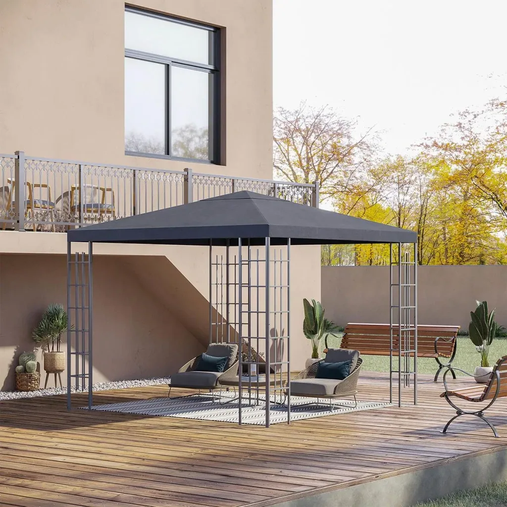 Gartenpavillon 3 x 3 m Pavillon Gartenzelt Partyzelt mit led Lichtern Stahl Polyester grau