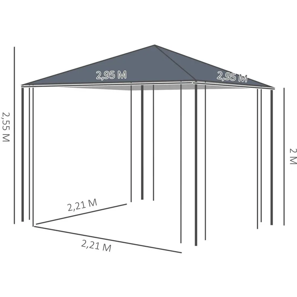 Gartenpavillon 3 x 3 m Pavillon Gartenzelt Partyzelt mit led Lichtern Stahl Polyester grau