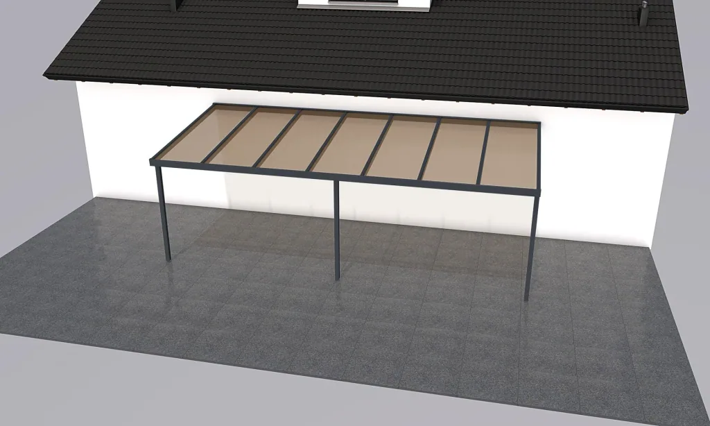 Terrassendach Premium, anthrazit, 7120 x 3060 mm - Polycarbonat Stegplatten 16 mm, bronze