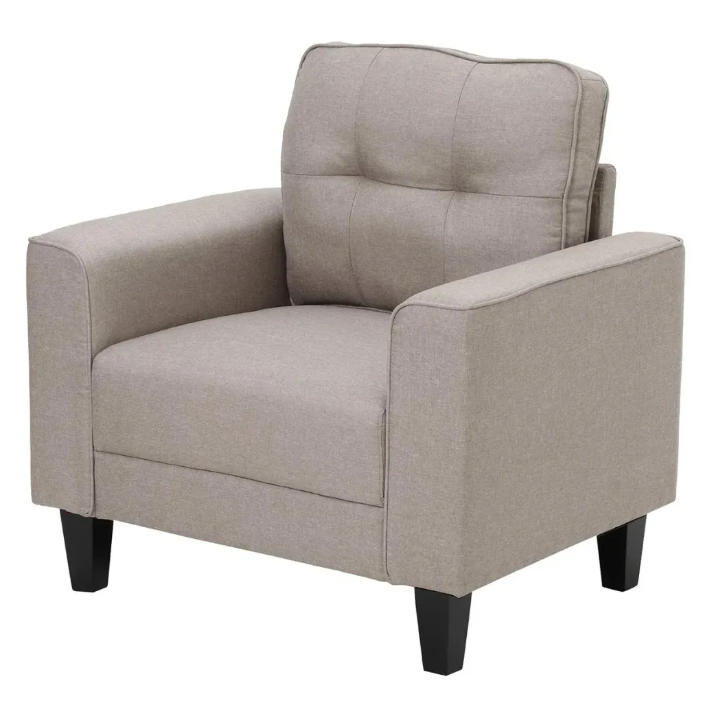 Schlafsessel Schlafsofa Sofabett Einzelsofa mit Rückenlehne Leinenstoff Schaumstoff Gummiholz Schwarz+Beige 90 x 72 x 91