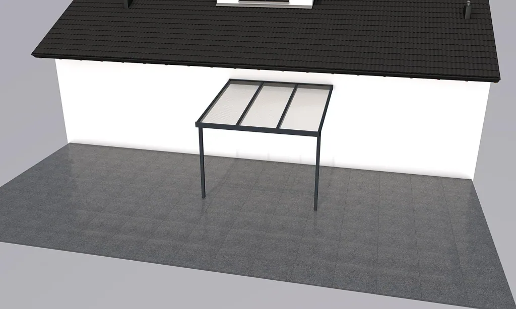 Terrassendach Premium, anthrazit, 3094 x 3060 mm - Polycarbonat Stegplatten 16 mm, klar