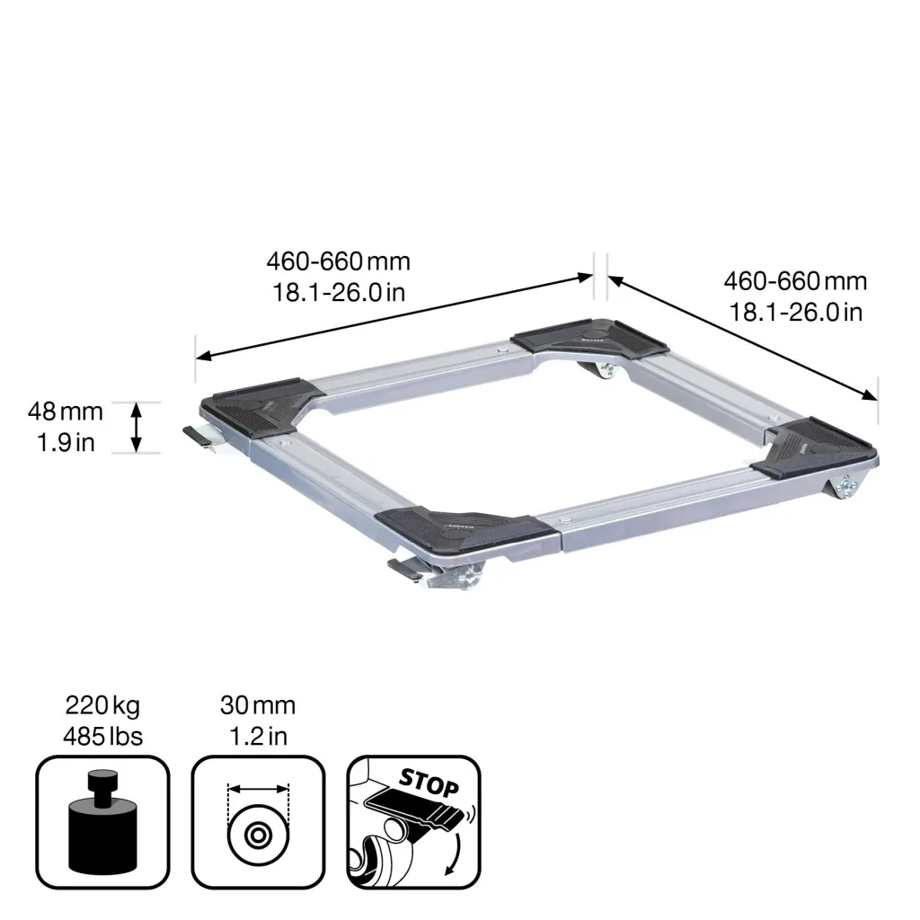 Transporthilfe MM 1195, 46-66 x 5 cm, ausziehbar, 4 Bockrollen Ø 30 mm, 2 Feststeller, Tragkraft 220 kg