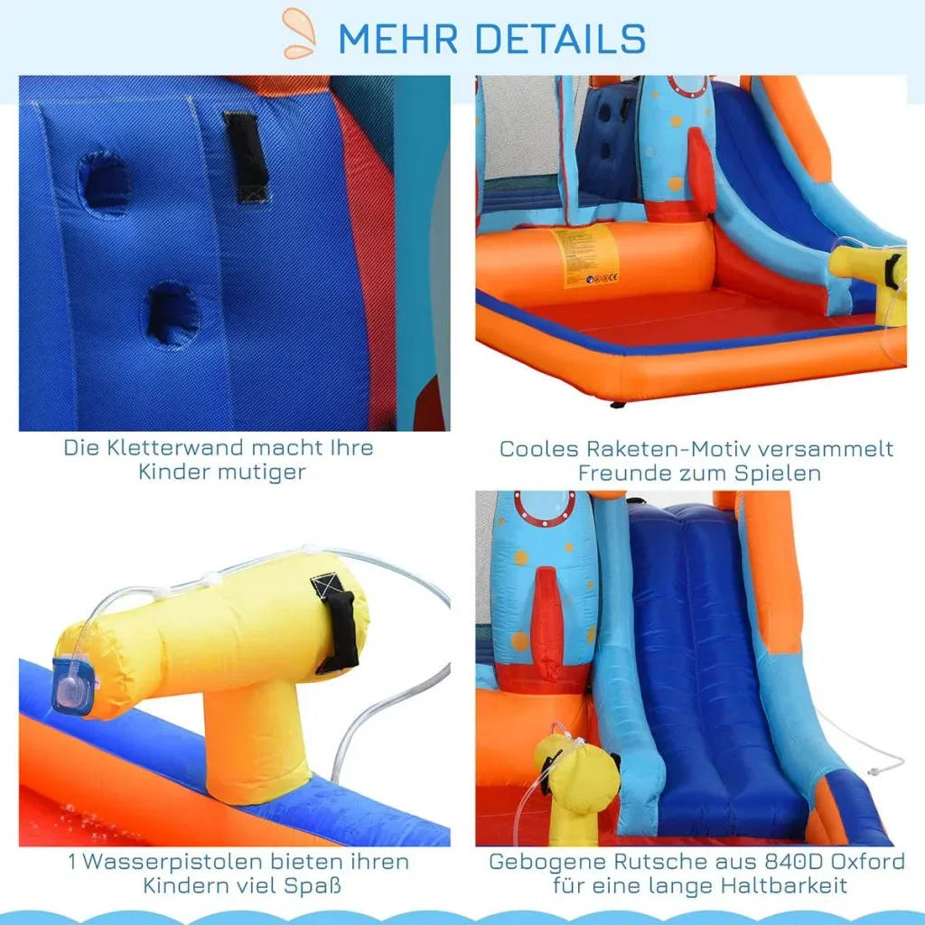 Aufblasbare Hüpfburg mit Rutsche für 4 Kinder Burg Springburg mit Gebläse Spielburg Spielhaus für 3-10 Jahre Kindergarte