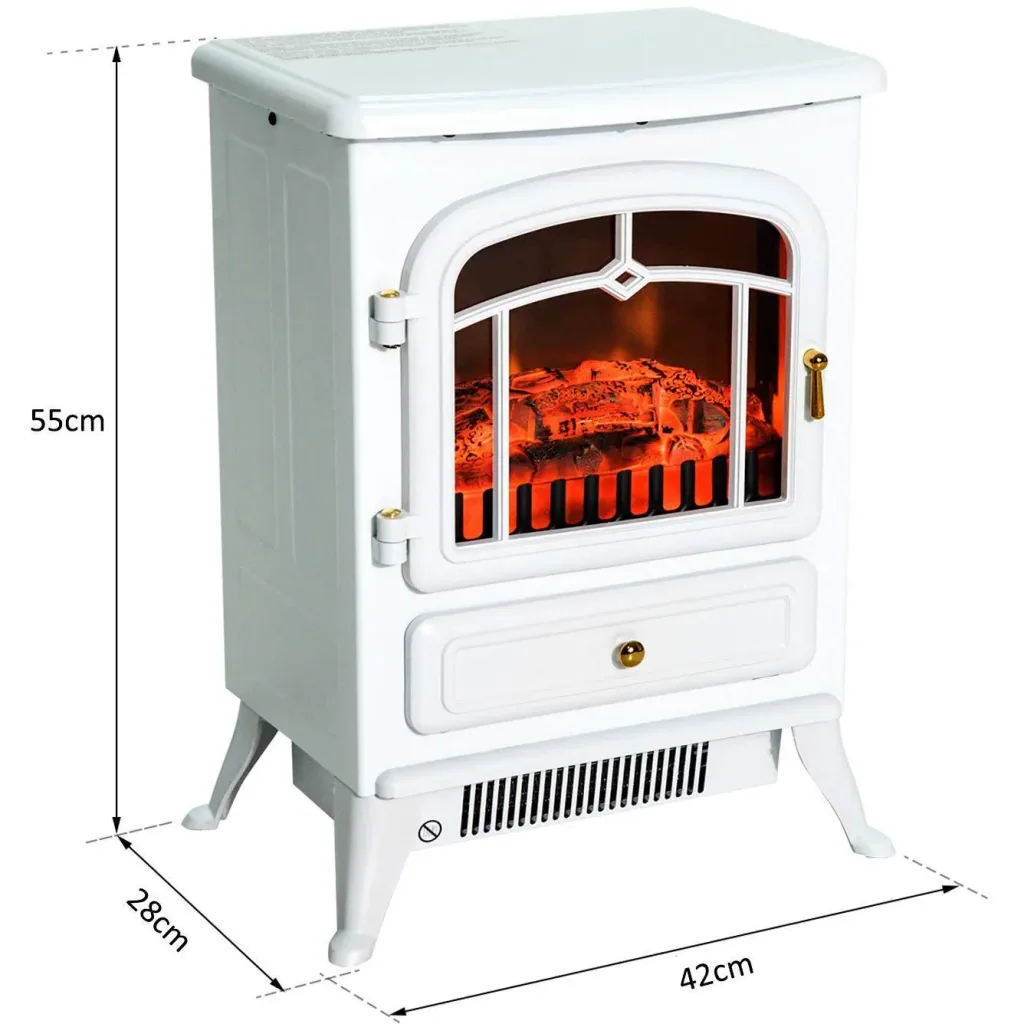 Elektrokamin Kaminofen Flammeneffekt Metall Glas Weiß L42 x B28 x H55 cm