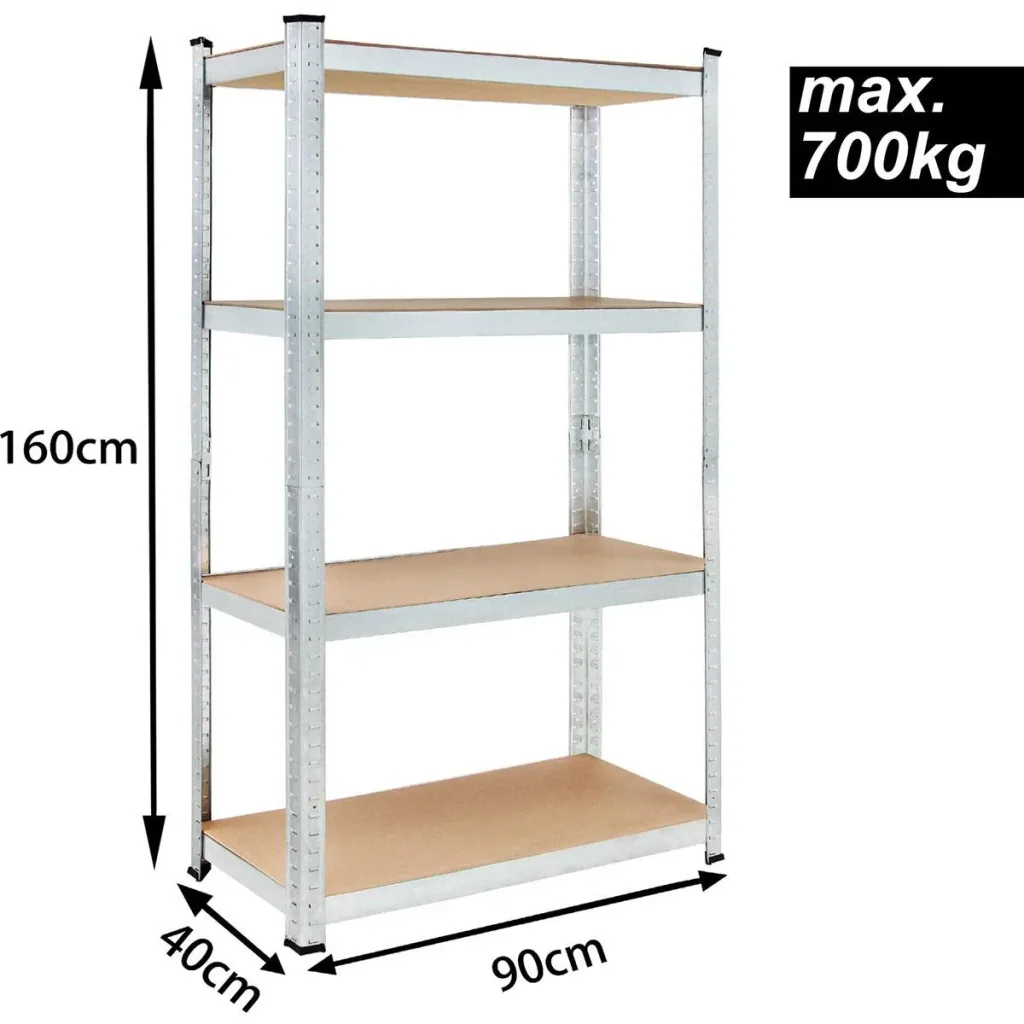 2 Stück Metallregal mit 4 Fachböden - 700kg Kapazität - (HxBxT) 160x90x40 cm - 175kg pro Fachboden