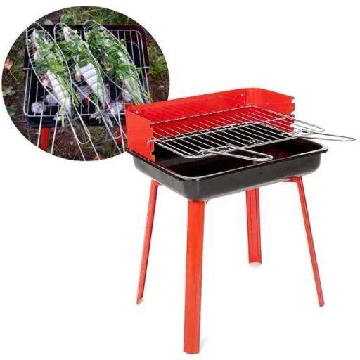 BBQ Holzkohlegrill - Grillfläche 33 x 26 cm - Rot - Kompakt