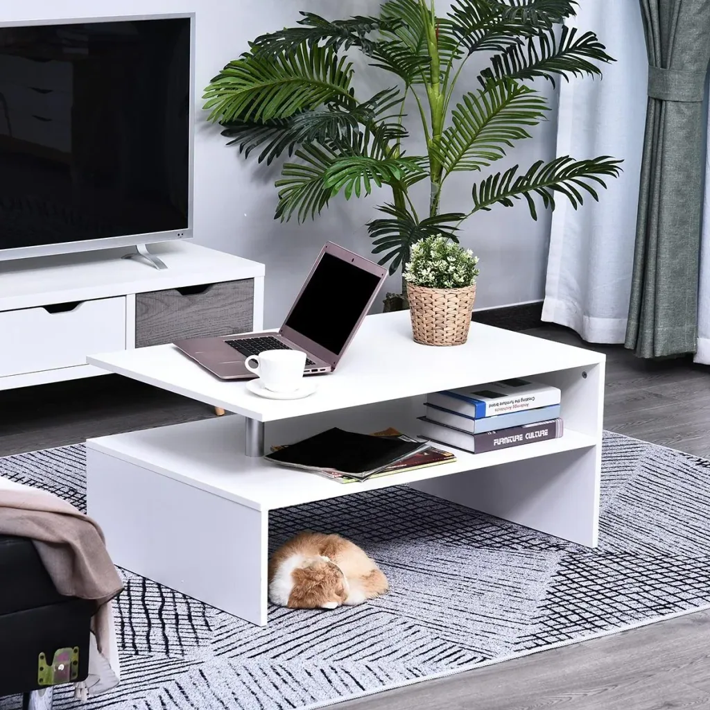 Beistelltisch Couchtisch moderner Kaffeetisch stabiler Teetisch Wohnzimmertisch mit praktischer Ablage, E1 Spanplatte, A