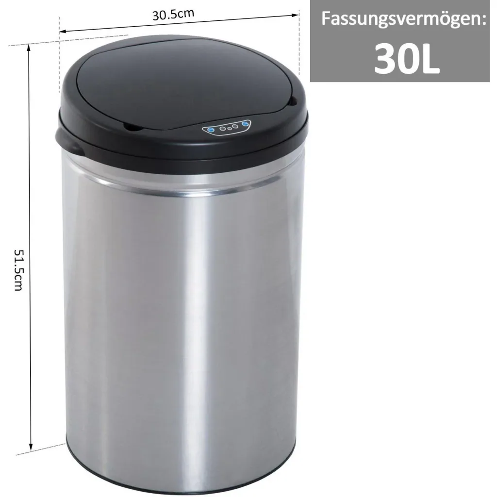 Edelstahl Mülleimer 30L Automatik Sensor mit Inneneimer (rund)