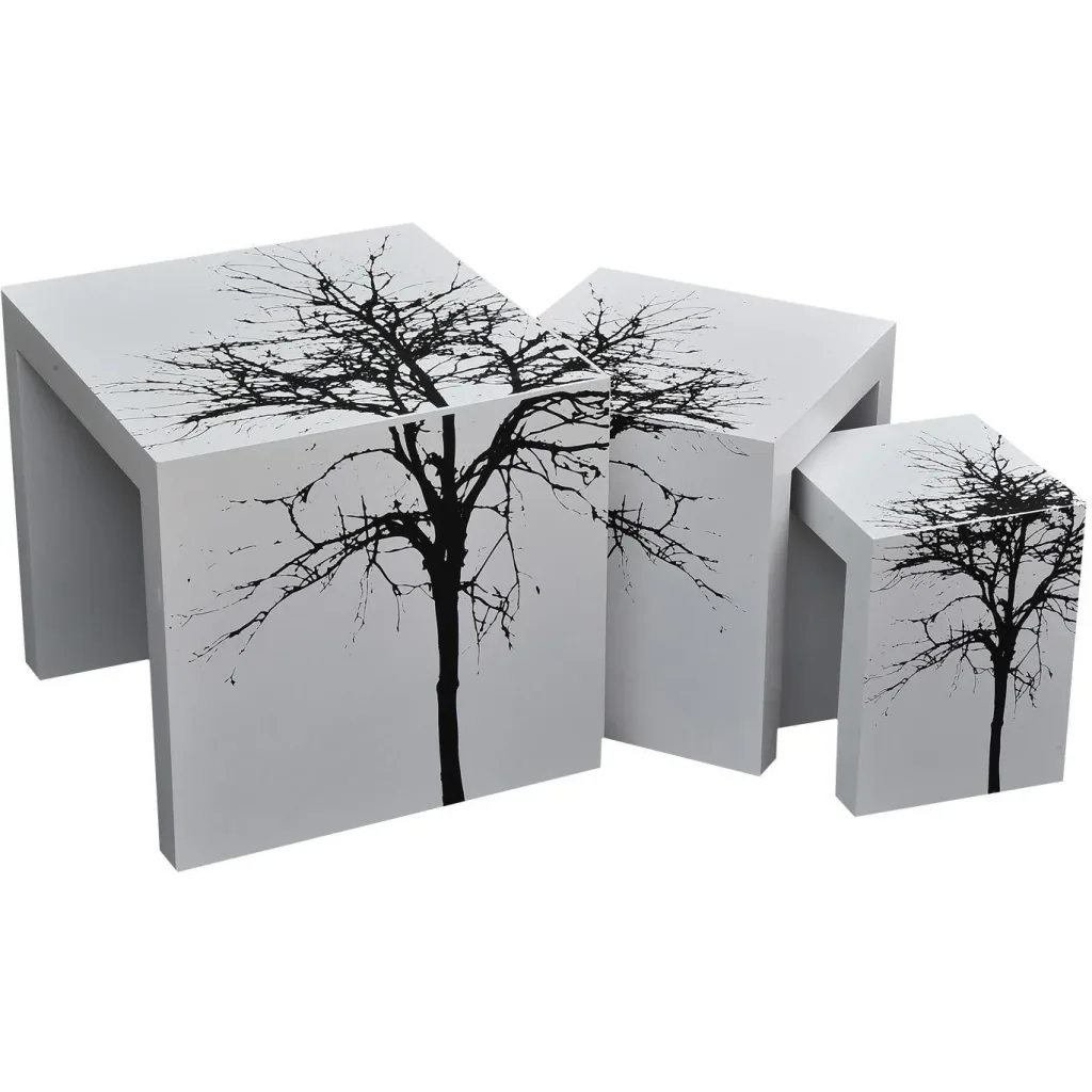 3er Set Beistelltisch Satztische Couchtisch Holz Tisch lackiert gebogen