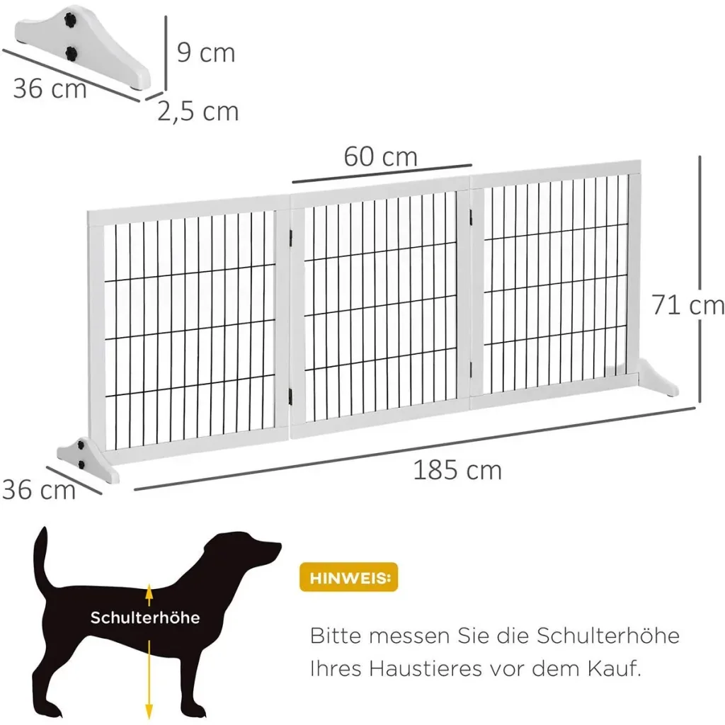 Absperrgitter für Hunde Schutzgitter Hundegitter Treppengitter Hundeabsperrgitter Türschutzgitter Kiefernholz Weiß 185 x