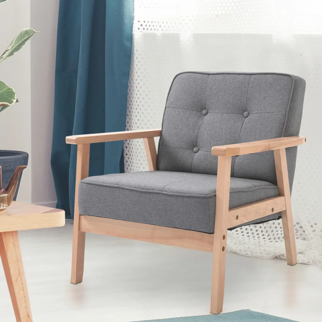 Einzelsofa Loungesessel Polsterstuhl mit Armlehnen Holzrahmen Leinen Grau 64,5 x 70 x 70 cm