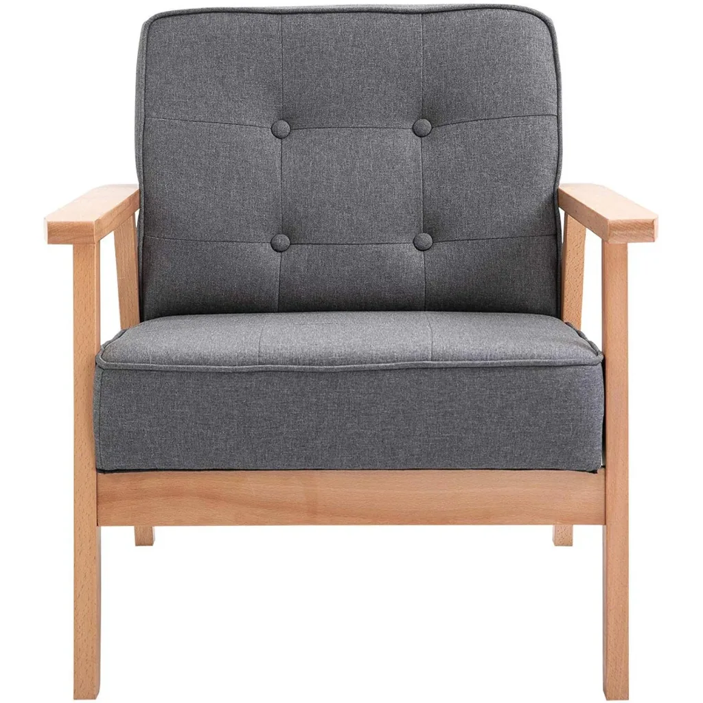 Einzelsofa Loungesessel Polsterstuhl mit Armlehnen Holzrahmen Leinen Grau 64,5 x 70 x 70 cm