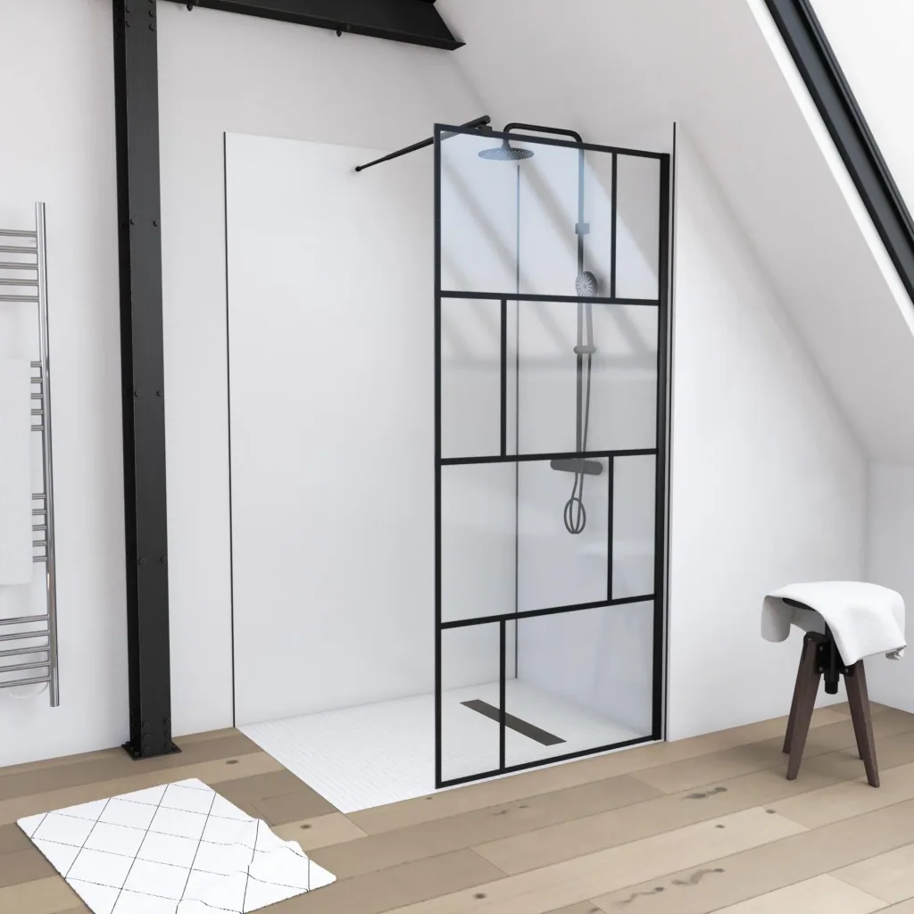 Duschwand in modernem Design 90 x 195 cm - Glasdusche mit matt schwarzen Wandprofil