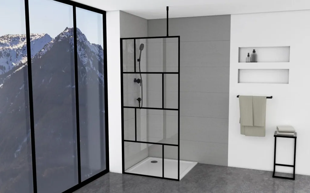 Duschwand in modernem Design 90 x 195 cm - Glasdusche mit matt schwarzen Wandprofil