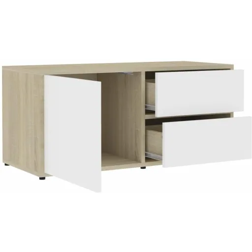 TV-Möbel 80x34x36 cm Spanplatte weiß und Sonoma-Eiche