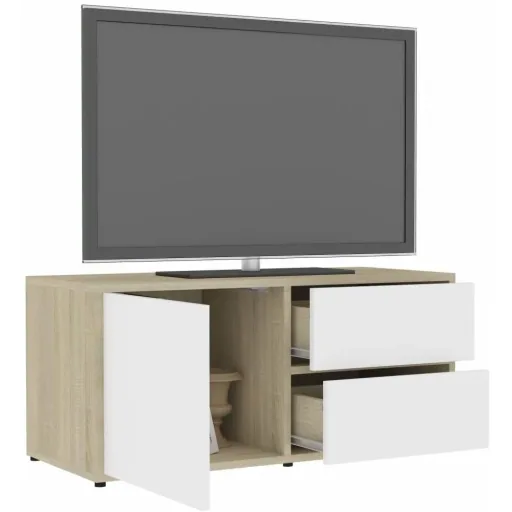 TV-Möbel 80x34x36 cm Spanplatte weiß und Sonoma-Eiche