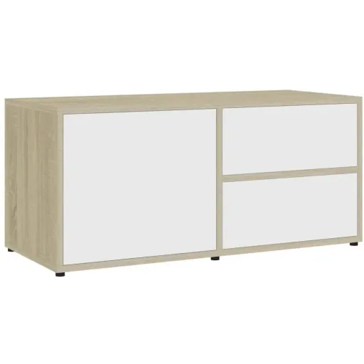 TV-Möbel 80x34x36 cm Spanplatte weiß und Sonoma-Eiche