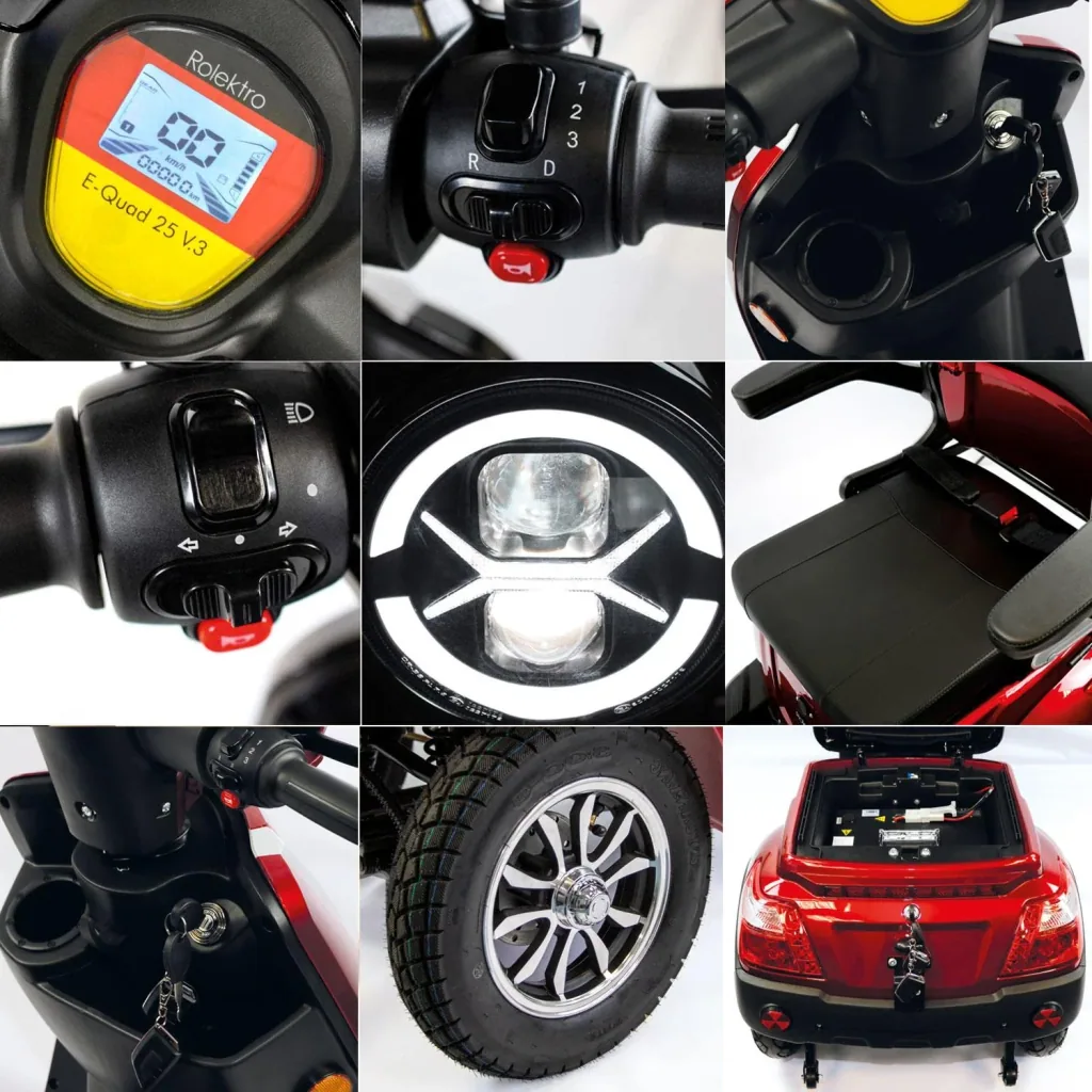 E-Quad 25 V3 Lithium Rot, 1.000 Watt + Getränkehalter
