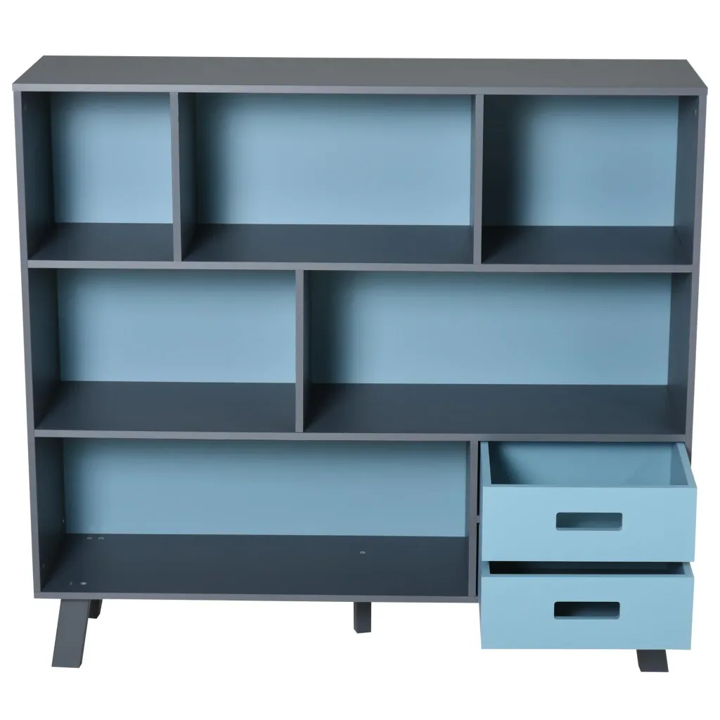 Bücherschrank mit 2 Schubladen, blau