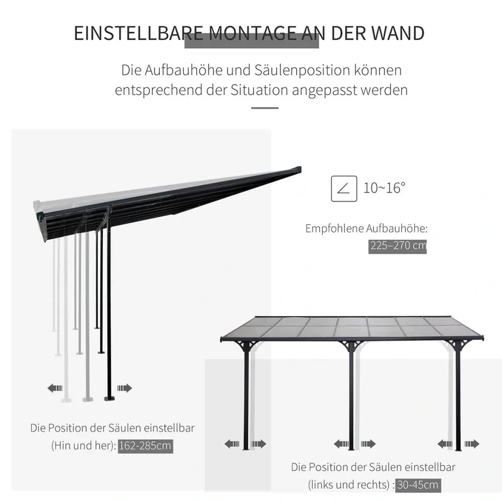 Pergola Pavillon 4 x 3 m Gartenpavillon Überdachung Zelt 225-270 cm höhenverstellbar Sonnenschutz Terrassendach Anbaupa