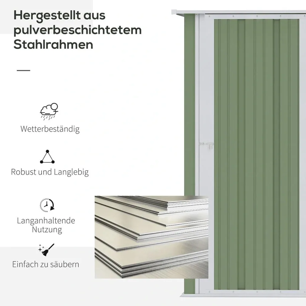 Gerätehaus Gartenhaus Geräteschuppen mit Tür Outdoor Stahl Grün 142 x 84 x 189 cm