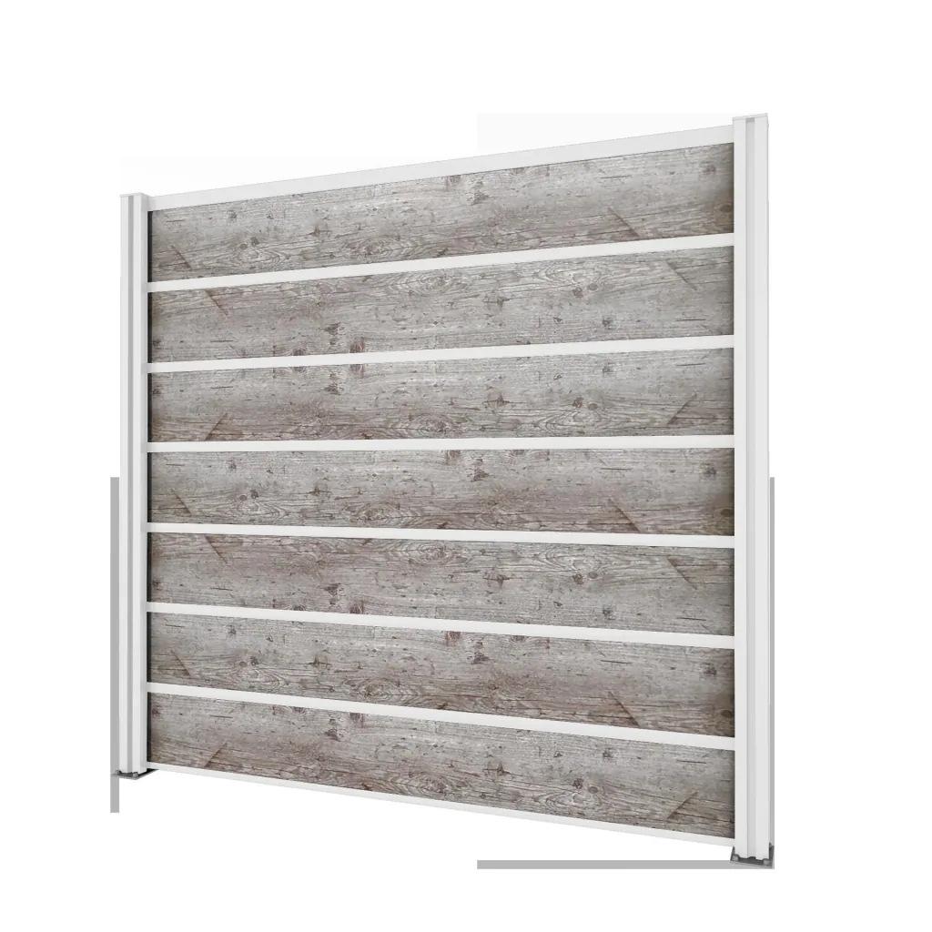 Sichtschutz Grundelement, weiß, 2,02 x 1,86 m, Schichtstoffplatten Holzoptik