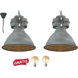 2x Hängelampe Anouk XL mit Raster 93680/70 Beton 48cm inkl. 2x warme Lampen