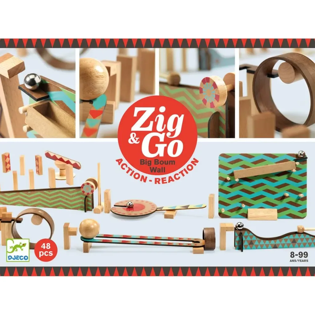 Djeco Baukasten, Denkspiel, Holzbaukasten - Zig & Go, 48 Teile