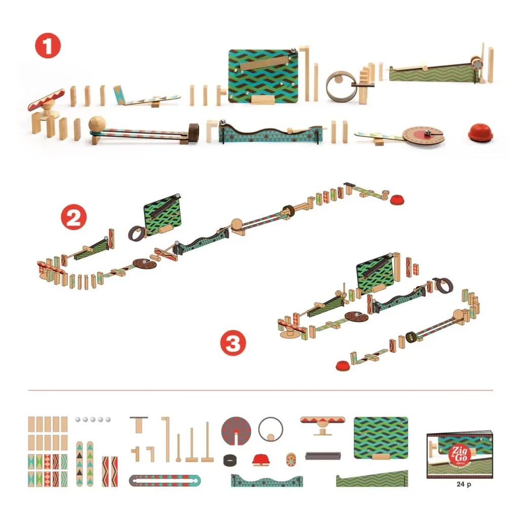Djeco Baukasten, Denkspiel, Holzbaukasten - Zig & Go, 48 Teile