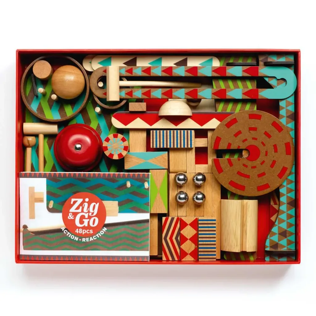 Djeco Baukasten, Denkspiel, Holzbaukasten - Zig & Go, 48 Teile