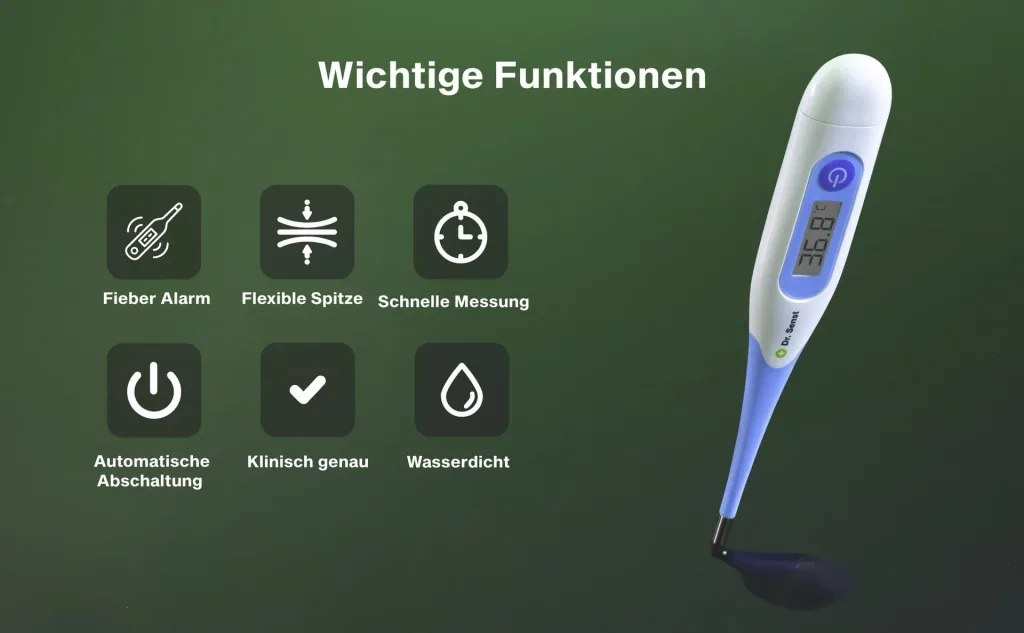 Digitales Fieberthermometer mit flexibler Spitze und Fieber-Alarm