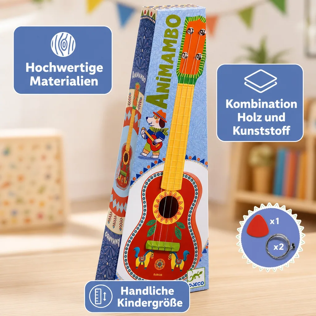 Djeco Ukulele, Musikspielzeug, Spielzeuginstrument - Animambo