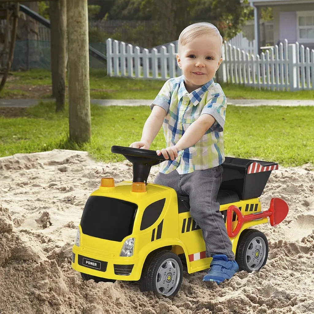 Sitzbagger für Kinder Rutscherfahrzeug mit Kippen Eimer und Schaufel Fuß Rutscherauto unter Sitz Lagerung für Baby 18-36