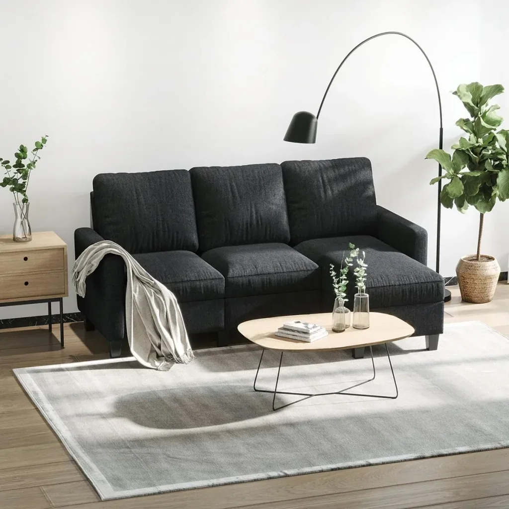 3-Sitzer Sofa mit zwei Liegesesseln und einer Chaiselounge Dunkelgrau
