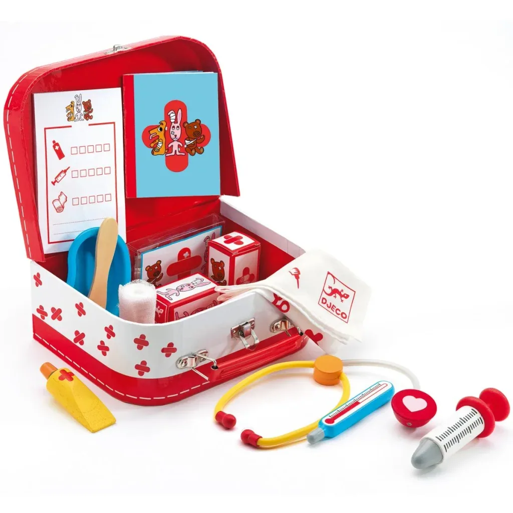 Djeco Kinderspielzeug, Tierarztkoffer, Tierarzt-Set - Rollenspiel: Bobodoudou