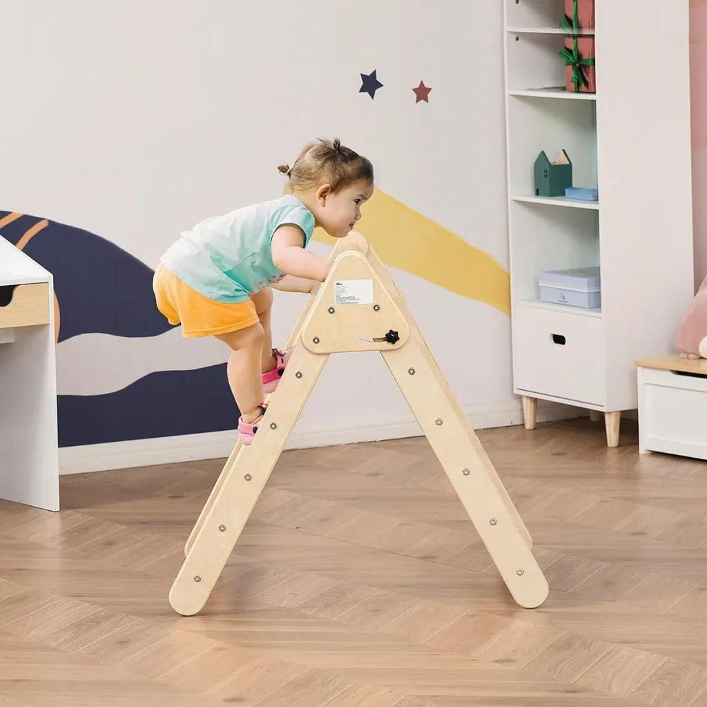 Kletterdreieck aus Holz faltbares KletterDreieck für Kinder und Baby 3-6 Jahre Indoor Sprossendreieck Natur 85,4 x 69,5