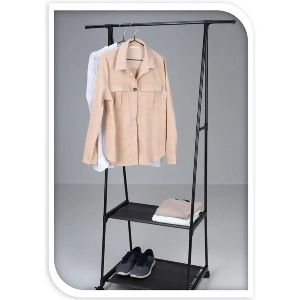 Storage Solutions Kleiderständer mit 2 Einlegeböden - Schwarz - Edelstahl - Auf Rädern