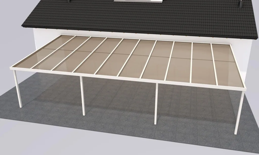 Terrassendach Premium, weiß, 10140 x 5060 mm - Polycarbonat Stegplatten 16 mm, bronze