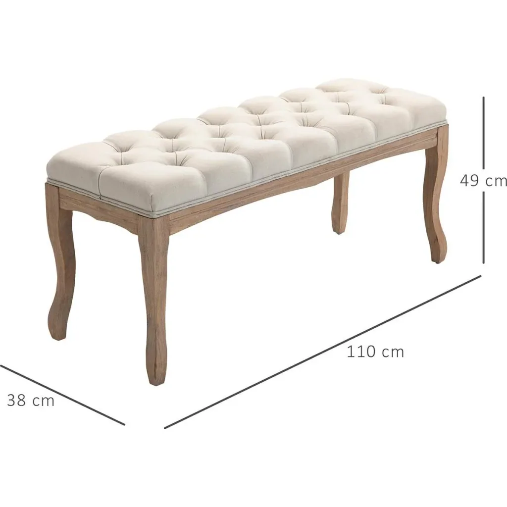 Polsterbank Sitzbank Truhenbank Schuhbank Vintage Bettbank Schlafzimmer Wohnzimmer Flur Gummiholz Leinen Beige 110 x 38
